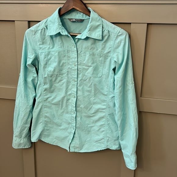 The North Face Nylon Long Sleeve Button Down Sun Shirt Aqua Blue Size Small - Picture 3 of 7